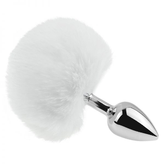 Dilatador Anal Metálico L con Pompón Blanco